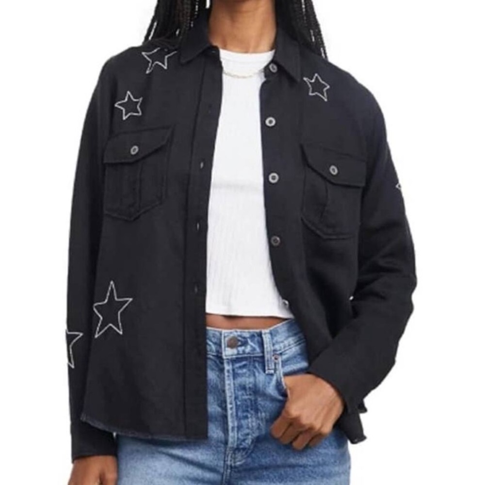 Rail’s Top Long Sleeve Women’s Button Down Star Embroidered Shirt Jacket Size L